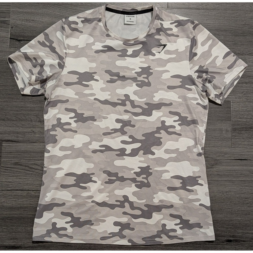 GymShark Men's White Gray Camo Pattern T-Shirt Size‎ Medium